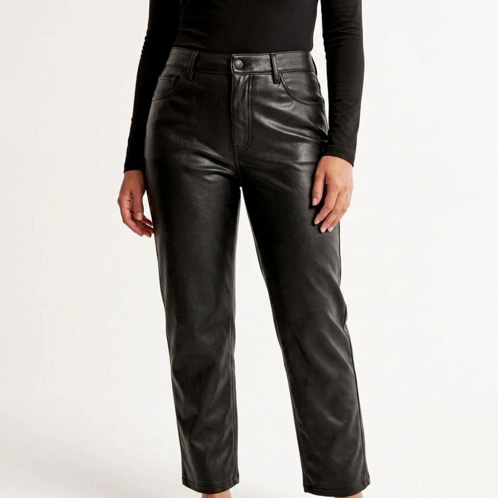 Abercrombie 90s Straight Ultra High Rise Vegan Leather Pants Black 32 14L Long